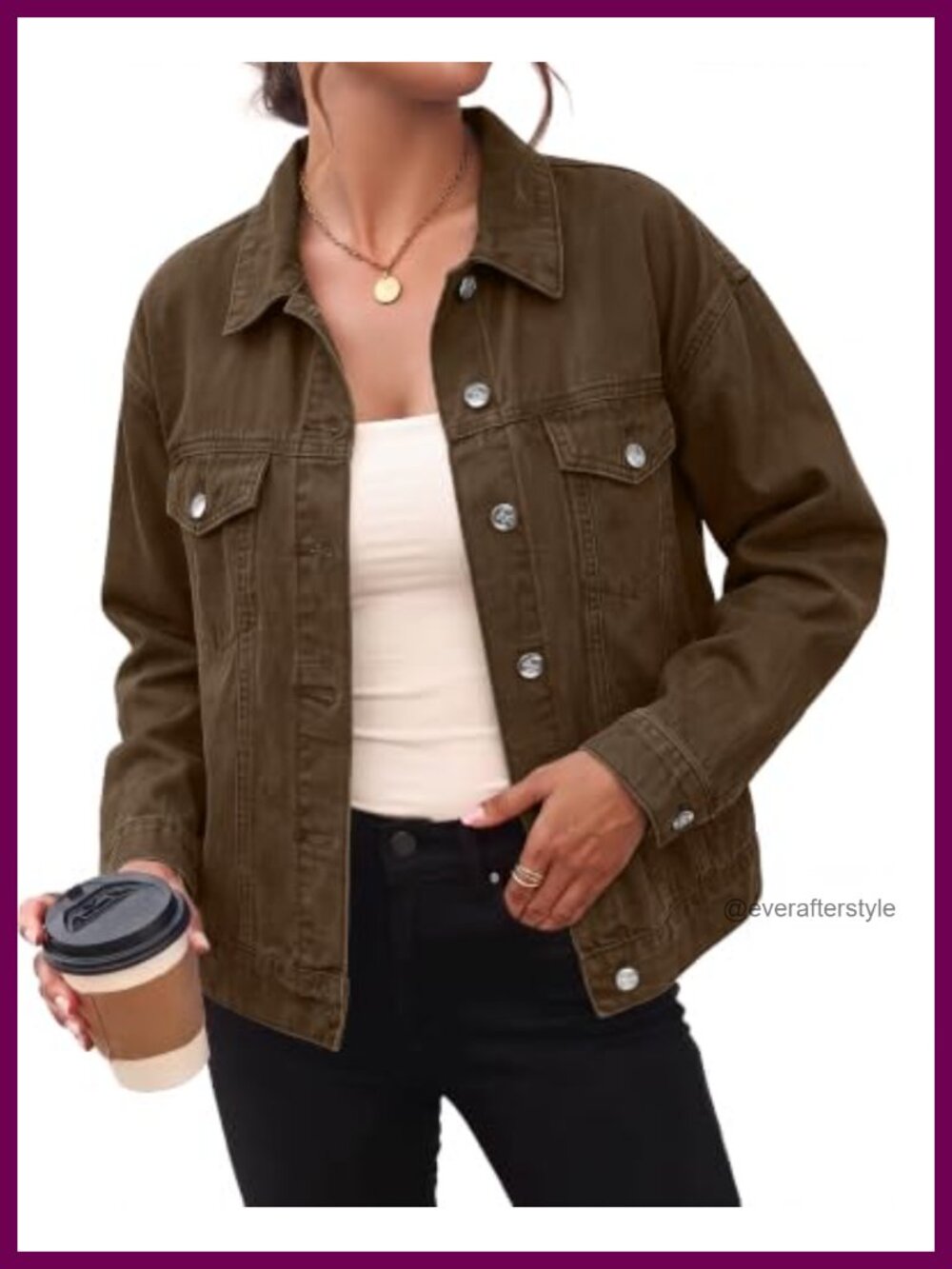 Oversized Button Up Classic Denim Jean Jacket with Cinch Tabs
